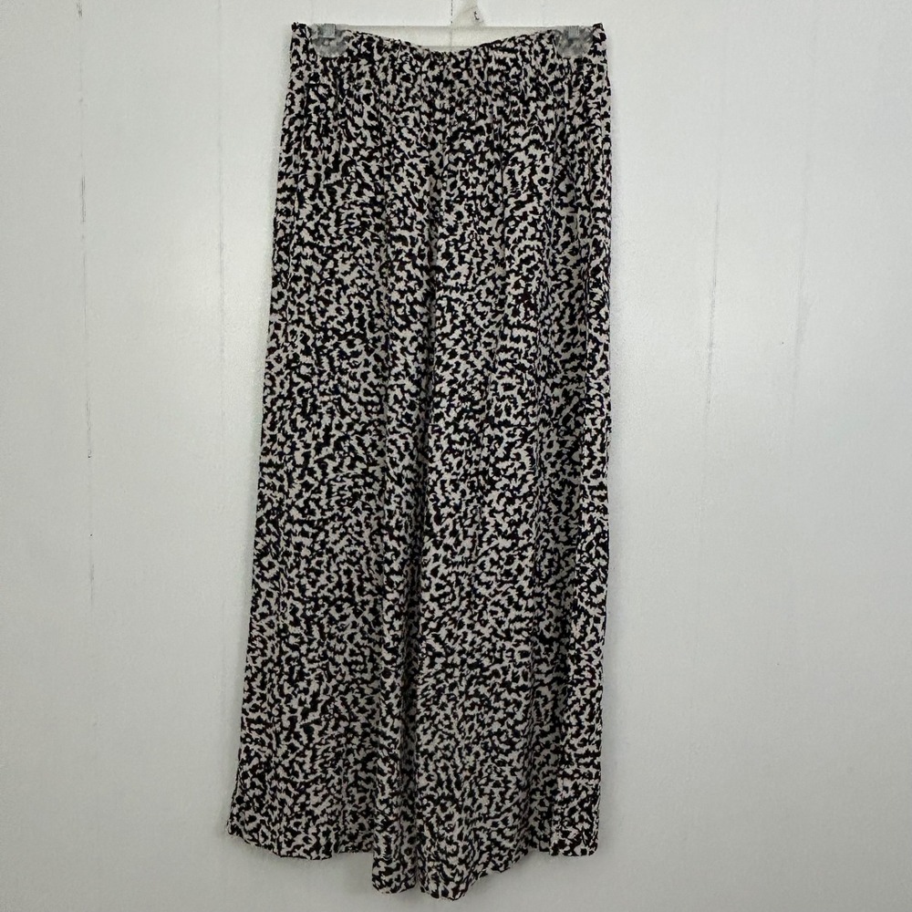 HM Womens Small Black White Abstract Print Wide Leg Smocked Waist‎ Pants Flowy